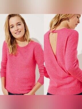 LOFT Pink Open-Back Crewneck Sweater